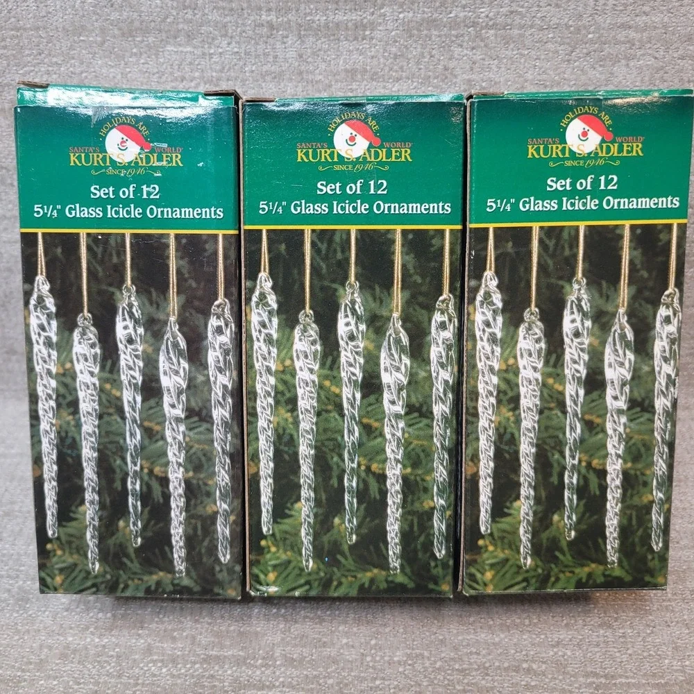 3 Boxes of Kurt Adler 5.25-Inch Glass Icicle Ornament Set of 35 w/‎ Boxes READ